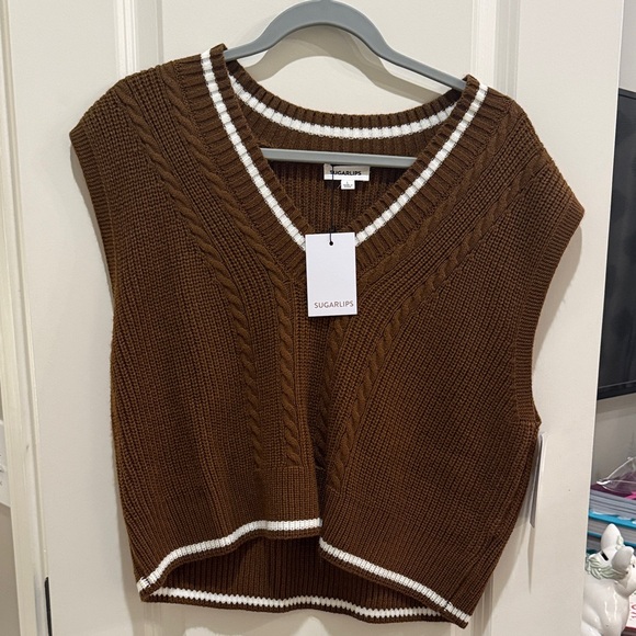 Sugarlips Sweaters - Sugarlips V-Neck Brown Sweater Vest
